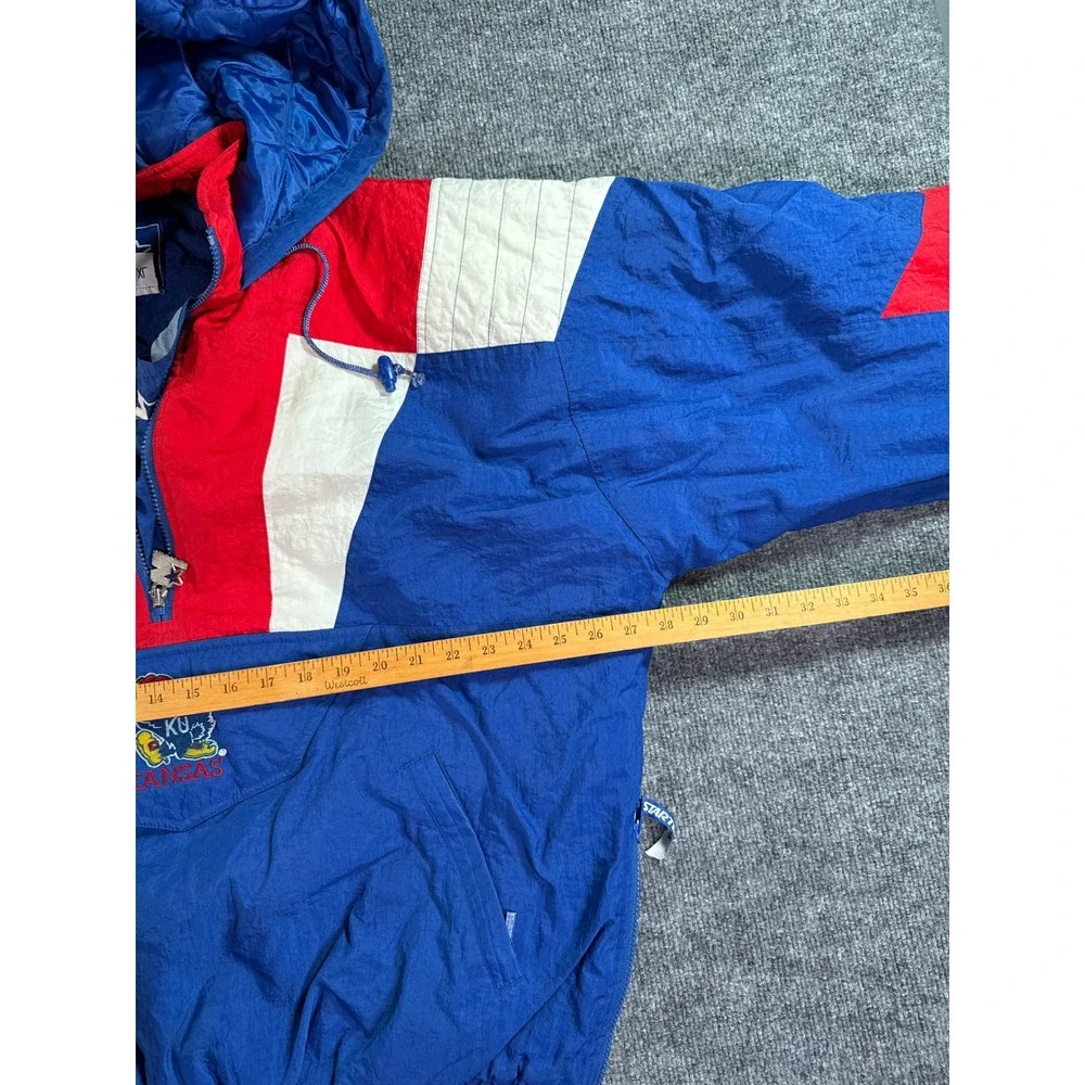 Vintage Starter Kansas Jayhawks Jacket Mens XL Blue‎ 90s Puffer Anorak KU NCAA